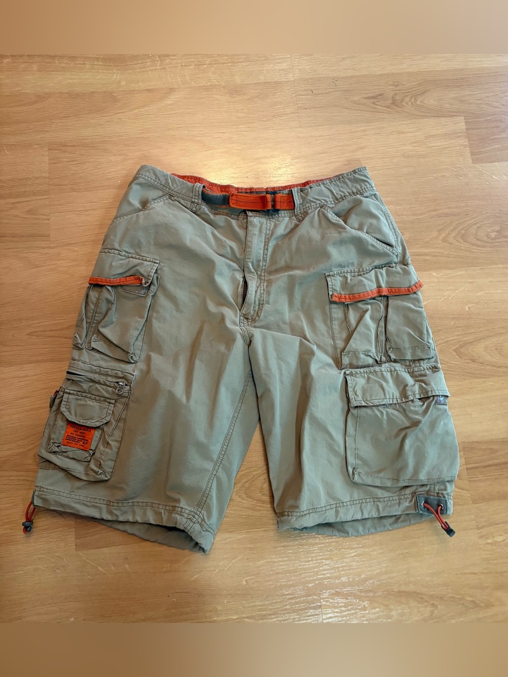 Abercrombie & Fitch Olive Cargo Shorts with Orange Accents Cotton